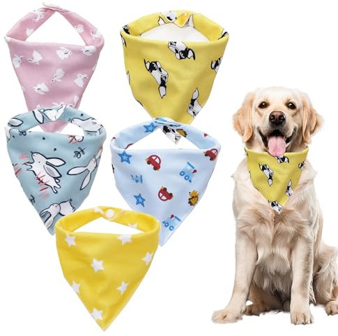Counius Halstuch Hund,5 Pcs Hundehalstuch,Einstellbare Hunde Halstuch,Dreieck Hundehalstuch,Klassisches Hundehalstuch aus Baumwolle Für Welpen Kleine Große Hunde Und Katzen（Rosa, Gelb, Blau）