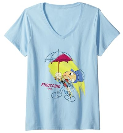 Womens Disney Ink and Paint Jiminy Cricket from Pinocchio 1940 V-Neck T-Shirt
