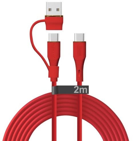 TECHGEAR 2M 2in1 100W USB A/C to USB C Soft SILICONE Charger Cable Fast Charging, Tangle Free, Compatible with MacBook Pro/Air, iPad A16/Air/Pro 2024, iPhone 17 16, Galaxy S25 S24 A17 A26, PS5, Switch