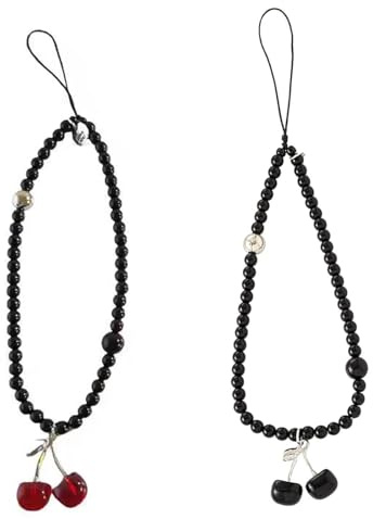 2 Pcs Beaded Phone Charm with Cherry Accents, Stylish and Lovely Mobile Wrist Strap, Cute Phone Accessories Charm, Pearl Bracelet Bracelet Strap