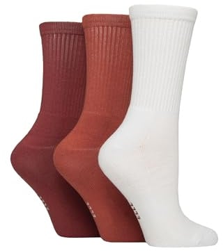 ELLE Women's Bamboo Sports Socks - Plain and Striped, Crew Socks, Half Cushion 3 Pair Multipack Sizes 4-8