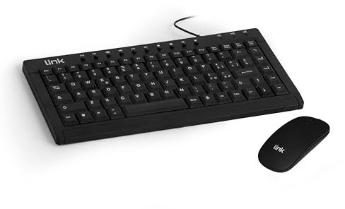 LINKLKTAST04 + LKMOS34 - Mini Tastiera Italiana Multimediale USB + Mouse Wireless Ottico USB Nero Batterie Ricaricabili DPI 1600
