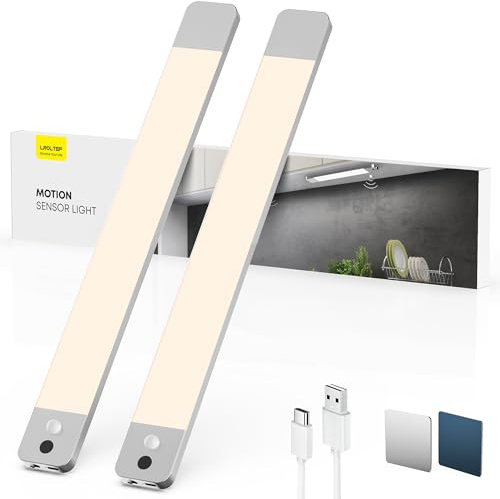 LROLTEF Schrankbeleuchtung Led Lampe mit Handwelle & Bewegungsmelder - 40cm 2200mAh 4000K Schranklicht Unterbauleuchte Küche Licht - Aufladbar & Dimmbar Vitrinenbeleuchtung Kleiderschrank | 2 Stück