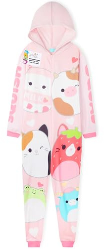 Squishmallows Onesie for Girls & Teens 5-14 Yrs, Hooded Fleece Jumpsuit Pyjamas, Cosy Loungewear & Nightwear, Gifts for Girls