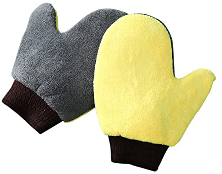 Healifty Car Wash Mitt Pair Coral Fleece Double-sided Non-scratch Waterproof Anti-slip Gloves for Auto Detailing and Exterior Care