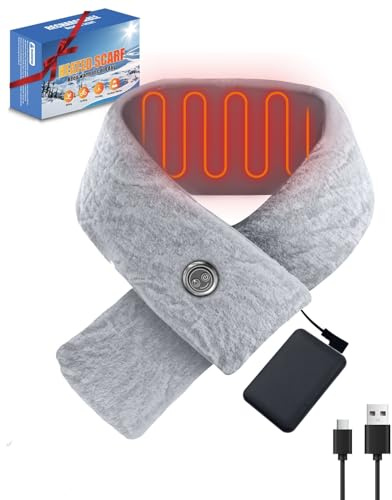Multi-Purpose Heated Scarf with Builtin 5000mAh Power Bank Adjustable Warmth (3 Levels), 8 Hour Heating, Ideal for Camping, Biking & More Grey