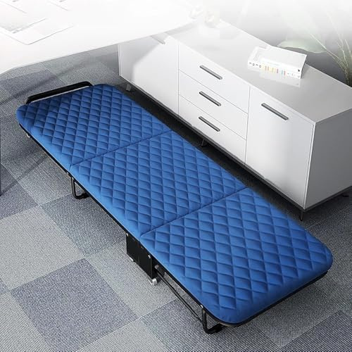 ININOSNP Memory-Schaum-Klappbett Tragbares Klappbett mit Schaumstoffmatratze – Kompaktes, ausziehbares Campingbett auf Rädern for Erwachsene(Blu,180x75x27cm)
