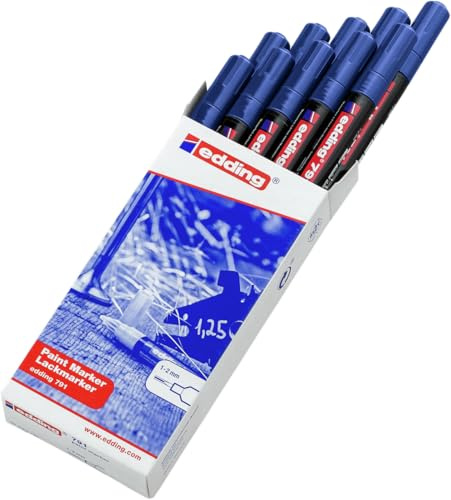 edding 791 paint marker - blue - 10 pens - thin round nib 1-2 mm - paint marker for marking and labelling metal, glass, stone or plastic - highly opaque, permanent, smudge-proof