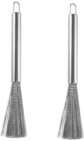 Spülbürsten Bürste Küchenbürste 21cm ReinigungsbüRste Spülbürste Topfreiniger Topfreiniger aus Edelstahl, Edelstahl-Reinigungsbürsten, Drahtbürste, Pfannenreinigungsbürste(Langstielige Topfbürste)