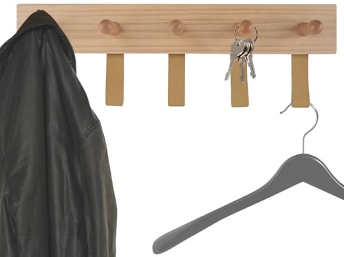 keypak Wall Mounted Coat Rack 5 Strap Hook Nordic Scandi Wood Hanger | Decorative Coat Hook Rail for Bedroom, Hallway, Door & Living Room Storage