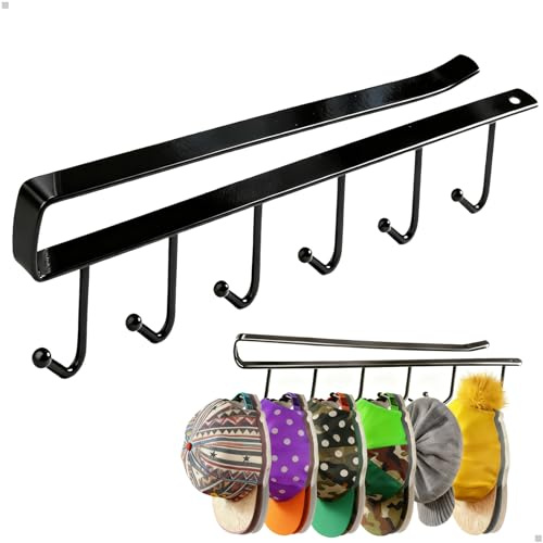 Cap Halter, Cap Halterung Wand, Hutständer, Hutablage mit Einer Tragkraft von 5 KG und Sechs Haken, Geeignet zur Anbringung Ginter Türen Oder in Kleiderschränken zur Aufbewahrung von Baseballkappen