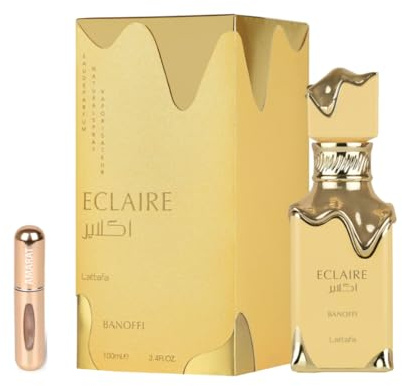 Lattafa Eclaire Banoffi Eau de Parfum, arabisches Parfüm unisex, langanhaltend mit wiederaufladbarem Zerstäuber, sanftes und cremiges Parfüm mit Banane, Vanille und Praliné (Eclaire Banoffi) 100 ml