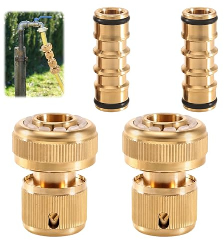 4 Stück 3/4 Zoll Messing Schnellkupplung – 2 Schlauchkupplungen + 2 Doppelstecker, Starke Dichtwirkung, Robustes Schlauchverbinder Set Ideal für Gartenschläuche, Bewässerung, Garten Outdoor