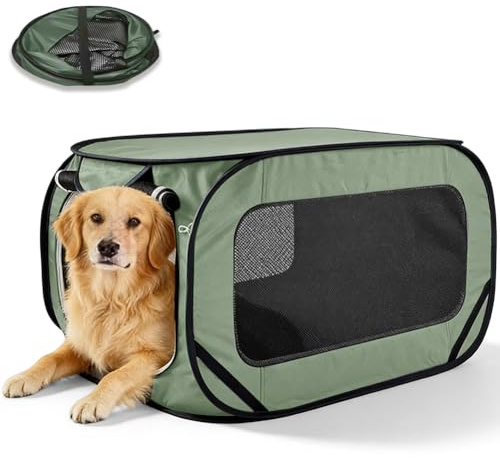 Faltbare Hundebox & Transportbox für Katze, Hundetransportbox Hundebox Faltbar, Katzentragetasche, 94x53x53 cm Hundetransportbox Auto mit Doppeltüren,Oxford Stoff Hundetransportboxs für Reisen (Grün)