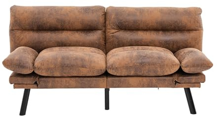 muenfly Zweisitzer Sofa Verstellbar, 2-Sitzer Couch Mit Verstellbarer Rückenlehne & Armlehnen, Modernes Microfaser Sofa Kaffeebraun 165cm, Ergonomisches Wohnzimmer Sofa Mit Metallfüßen