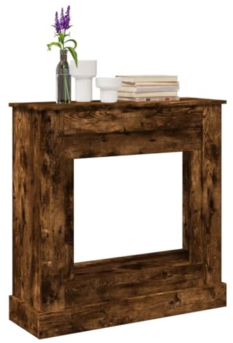 Kaminumrandung, Dekorative Kaminkonsole, Kaminsims Dekokamin, Kaminattrappe, Kaminverkleidung für Wohnzimmer, Schwarz Holzwerkstoff, 90x30x90 cm (Geräucherte Eiche)