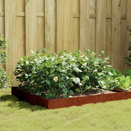 KKHOMEI Letto per Orto in Acciaio corten, Grande Rialzato da Esterno, Fioriera da Balconecon Fondo Aperto, per Piante, Fiori e Verdure, Ortaggi Arbusti, Ruggine Marrone,100 x 100 x 26 cm
