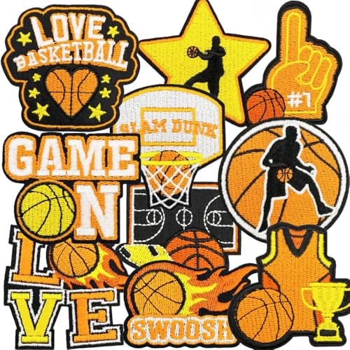 10 Stück Basketball Patches zum Aufbügeln,Basketball Bestickte Aufnäher,DIY-Aufnäher,Reparaturflicken,zum Aufnähen auf Kleidung Kleid Hut Jeans Rucksäcke Hosen T-Shirts Jacke Textilien Taschen