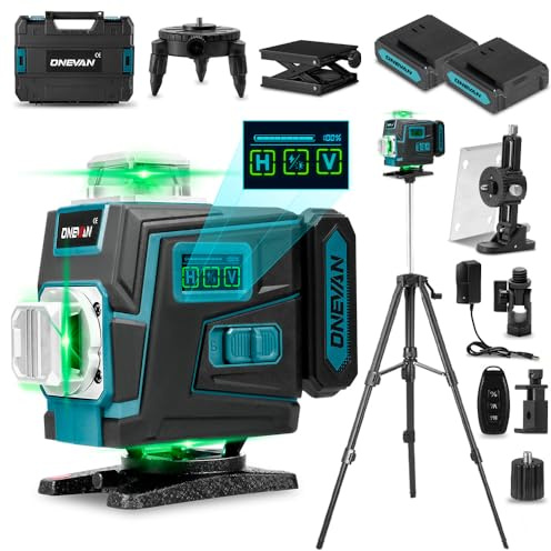 ONEVAN Laser Level with Tripod, 4D 16 Lines 360° Self-Leveling Levels Alert | App/30m telecomando,1m treppiede regolabile, 6-8 ore con due batterie, display LED, per Posa Piastrelle/Ristrutturazione