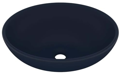 Mhdvray Lavabo ovale de luxe - Bleu foncé mat - 40 x 33 cm - En céramique - Design moderne - Pour salle de bain, invités, WC, lavabo de cuisine