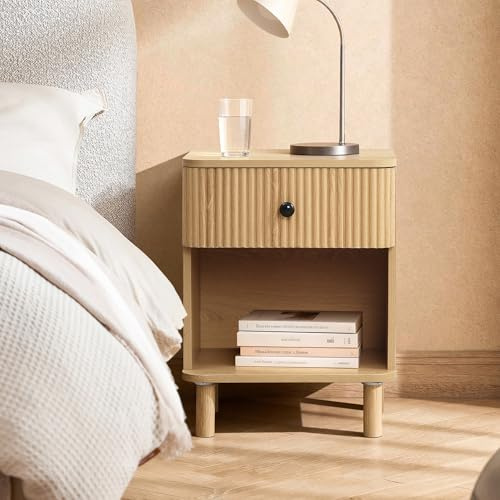 Hometopia Nachttisch Holz, Moderner Nachtschrank mit Schublade und offenem Fach, Bedside Table, Kleiner Beistelltisch für Schlafzimmer Wohnzimmer, 40 × 30 × 53 cm