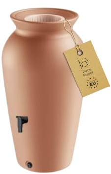 BirnePower Regentonne 120L Terrakotta – Dekoratives Regenfass in antiker Amphoren-Optik mit Filtereinsatz, Ø 49 cm schmaler Wasserspeicher für Garten & Terrasse