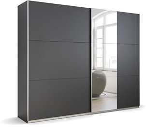 Rauch Möbel Kronach Schrank Schwebetürenschrank, 2-türig, Grau metallic, Schwarz, mit 1 Spiegel, inkl. Zubehörpaket Basic 3 Kleiderstangen 3 Einlegeböden, BxHxT 261x210x59 cm