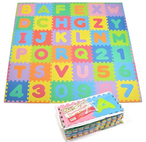 Puzzlematte XXL 110 Teile für Kinder | aus rutschfestem Eva | 3,3m² große Spielmatte Baby inkl. Rand-Teile 30 x 30 x 1 cm | Kinderteppich, Puzzlematte Baby mit Zahlen und Buchstaben inkl. Tasche