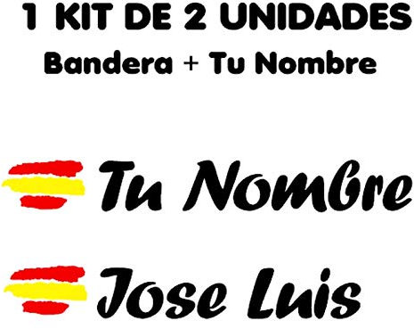 Pegatina Vinilo Bandera España + tu Nombre - Bici, Casco, Pala De Padel, Monopatín, Coche, Moto, etc. Kit de Dos Vinilos (Negro)