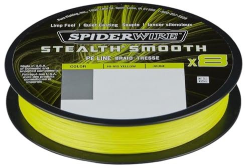 Spiderwire Stealth Smooth 8 New 2020, 150m, Yellow, 8-Fach geflochtene Schnur mit Mikrobeschichtung, 0,06mm - 0,39mm, 5,4kg - 46,3kg, Abriebfest (150, 0,09mm - 7,5kg)