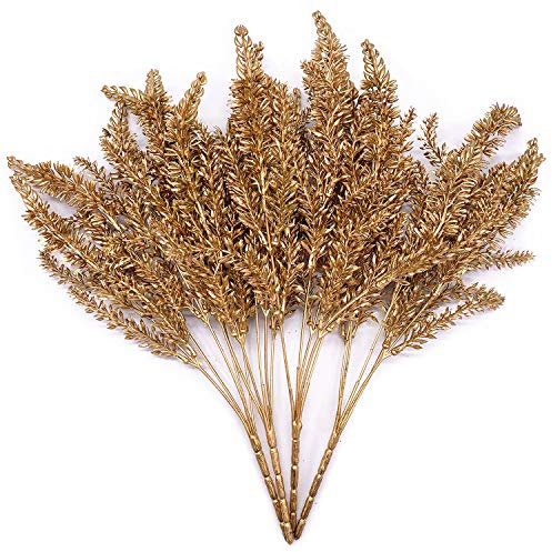 LOVENIMEN Künstliche Pflanzen für Weihnachten, künstliches goldenes Weizengras, Lavendel, Blumen, Büsche, Kunstgras, Sträucher, für drinnen und draußen, hängender Übertopf, Heim, Gold, 4 Stück