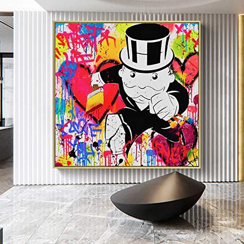 N/A Dekorative Drucke aus Leinwand Graffiti Wandkunst ALEC Monopoly Leinwand Malerei Bunte Plakate und Drucke Straßenwandkunst Bild für Raum Home Decor-50x50cm