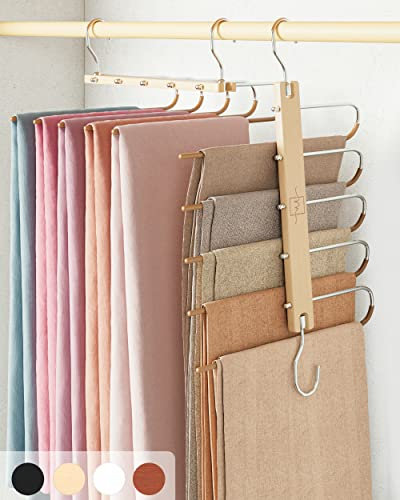 MORALVE Hosenbügel Platzsparend - 2 Stück Holz-Schal-Kleiderbügel für Schrank-Organizer - Jeans-Kleiderbügel, Schalhalter, Platzsparende Schrank-Organisation