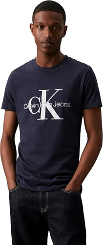 Calvin Klein Herren T-Shirt Kurzarm Core Monologo Slim Fit, Blau (Night Sky), XL