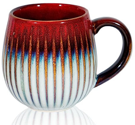 Taza Grande de Café y Cappuccino - 500 ml, Gres, Cerámica, Porcelana - Diseño Artístico Con Asa para Té