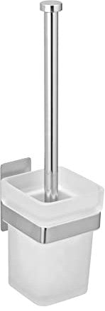 WENKO Turbo-Loc WC-Garnitur Genova Shine, 200 ml, Befestigen ohne Bohren, Edelstahl/Glas satiniert, 9 x 35 x 10,6 cm, Silber glänzend