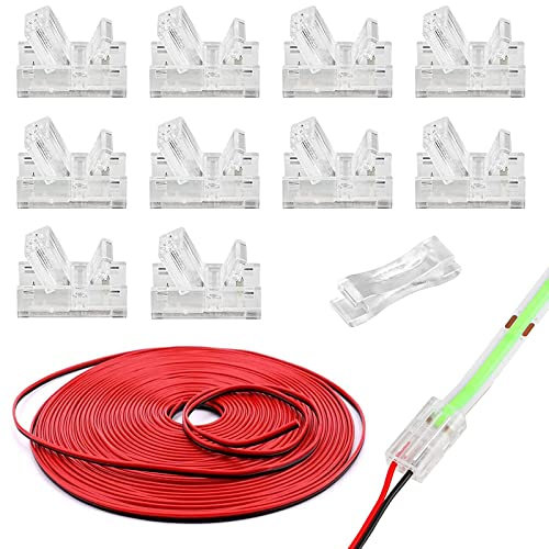 HOMELYLIFE 10 Pack 2 Pin 8mm COB LED Strip Conectores Soldless con 16,4 pies de cable de extensión, tira de alambre de conexión rápida de 8 mm de ancho COB LED Strip Lights
