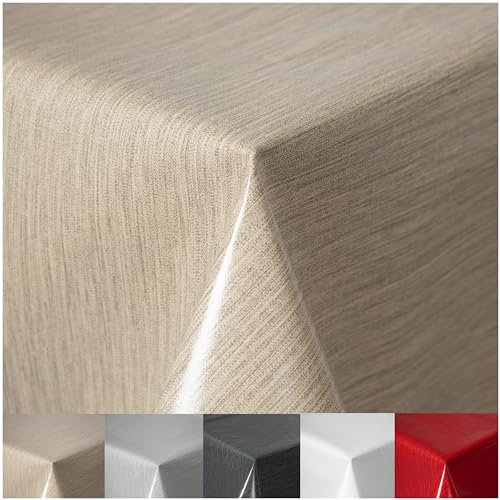 Wachstuchtischdecke Tischdecke abwaschbar PVC Plastik-Tischdecken Gartentischdecke RUND OVAL ECKIG Rechteckig Outdoor Wachs Tafeldecke (Beige, Eckig 130x260cm)