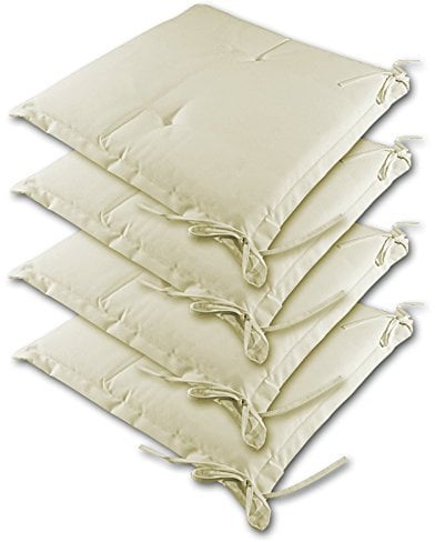 DETEX® Sitzkissen Stuhl 4er Set Wasserabweisend 45x40cm Befestigungsriemen Waschbar Reißfest Stuhlkissen Sitzauflage Sitzpolster Gartenstuhl Creme
