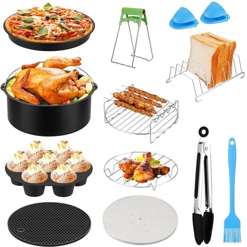 LieIe Accesorios Freidora sin Aceite para COSORI 5,5L, 12 Piezas 8in Accesorios Freidora de Aire para COSORI/Cecotec/Philips 5,5L 6L 6,2L, Antiadherente Molde Respostería Bandeja Pizza Pastel Rejillas