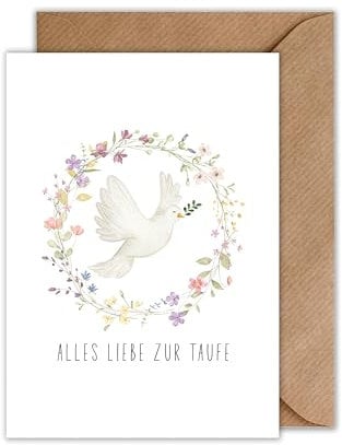 WBdesignz Taufkarte mit Umschlag - Alles Gute zur Taufe weiße Taube - Taufgeschenk Karte zur Taufe (DIN A6)