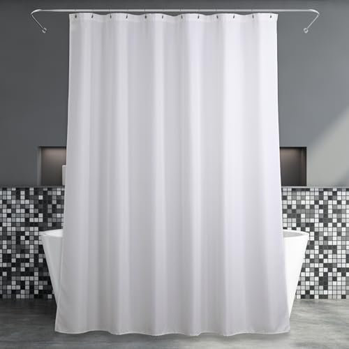 Popkozzi White Fabric Bathroom Shower Curtain: Anti Mould Mildew Resistant Water Repellent Washable Shower Curtain - Elegant Lightweight Polyester Curtain for Wet Room - 183 x 200cm Drop