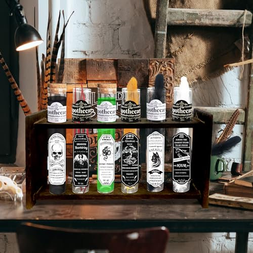 Ainswei Halloween-Trankflaschen, Halloween-Dekorationen für den Innenbereich, Halloween-Hexen-Apothekertrankständer, magischer Trank-Flaschenständer mit Zauber-Etiketten für Hexen-Requisite,