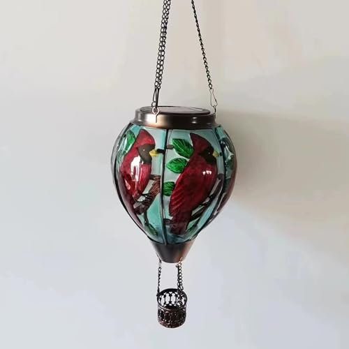 Solar Hängende Heißluftballon Dekorationen, Wasserdicht Flackernde Solarlaterne, Outdoor-Gartendekoration für Rasen, Veranda, Baumhof, Buntglas-Farbverlauf (Cardinals)