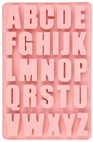 26 Cavità Stampo per Lettere in Silicone, Stampo per Lettere di Cioccolato Stampo Silicone Alfabeto Antiaderente Stampi Lettere Candele per Fare Caramelle Torte Biscotti Dessert (Rosa)