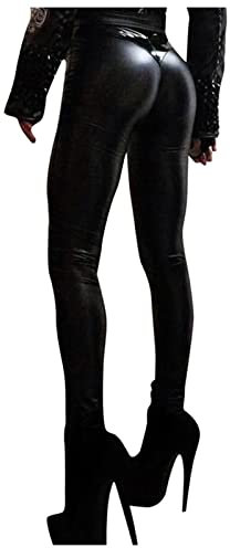 Lederleggings Damen High Waist Pu Leder Leggings Frauen Push Up Kunstleder Leggins Damen Sexy Lederhose Schwarz Leggings Lederoptik Stretchhose Lange Skinny Hose Faux Leather Strumpfhosen