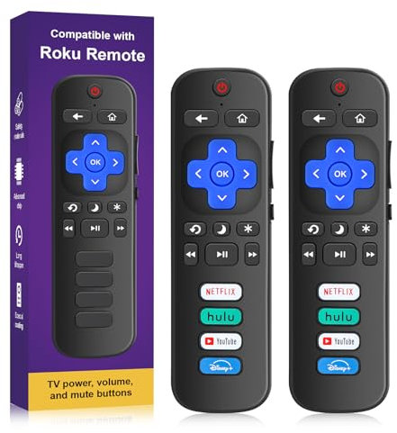 Pack of 2 for Roku Remote, Universal Remote Compatible with Philips/Sharp/TCL/Onn/Hisense/Westinghouse/Insignia Smart TVs【for Roku TV Only】 (RC280 B)
