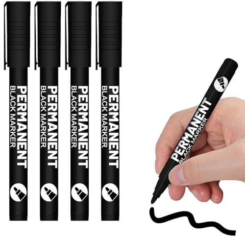 Canollo 4 Stück Textilstifte Waschmaschinenfest, Textilmarker Schwarz 1 mm | Textilfarbe, Acrylstift mit Rundspitze, Vielseitiger Marker Schwarz für Nahezu Alle Untergründe