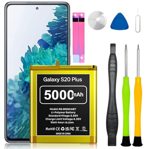 Akku für Samsung Galaxy S20 Plus, 5000 mAh (2026 Hohe Kapazität 0 Zyklen Li-Polymer-Ersatzakku für Galaxy S20 Plus SM-G985 / G986 mit professionellem Werkzeug