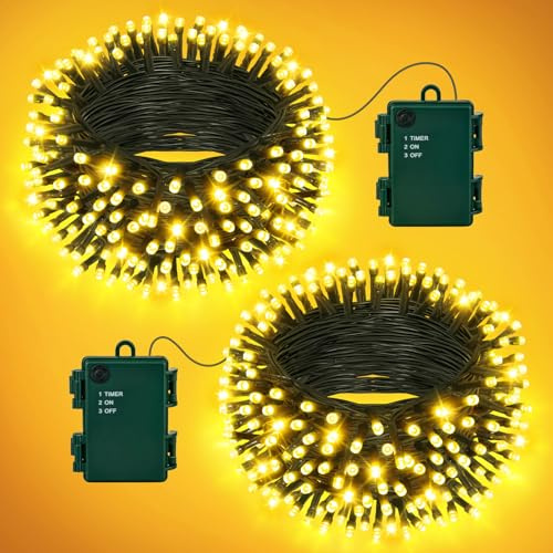Joolivo 2 Stück Lichterkette Außen Batterie Insgesamt 12M 120LED Warmweiß | Outdoor Lichterkette Batterie mit Timer IP65 Wasserdicht Lichterketten für Innen Außen Deko